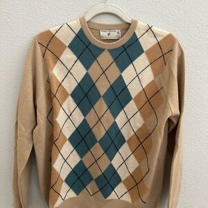 Pringle Men's Argyle Crewneck Sweater - Tan, Teal, Cream